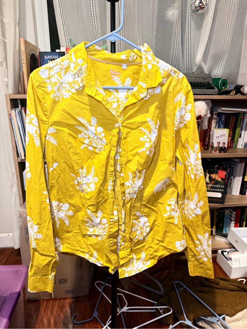 Boden Classic Shirt US 16R Mustard Yellow White Floral Button Down Blouse